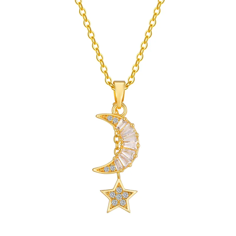 Elegant Crescent Moon and Star Pendant Necklace