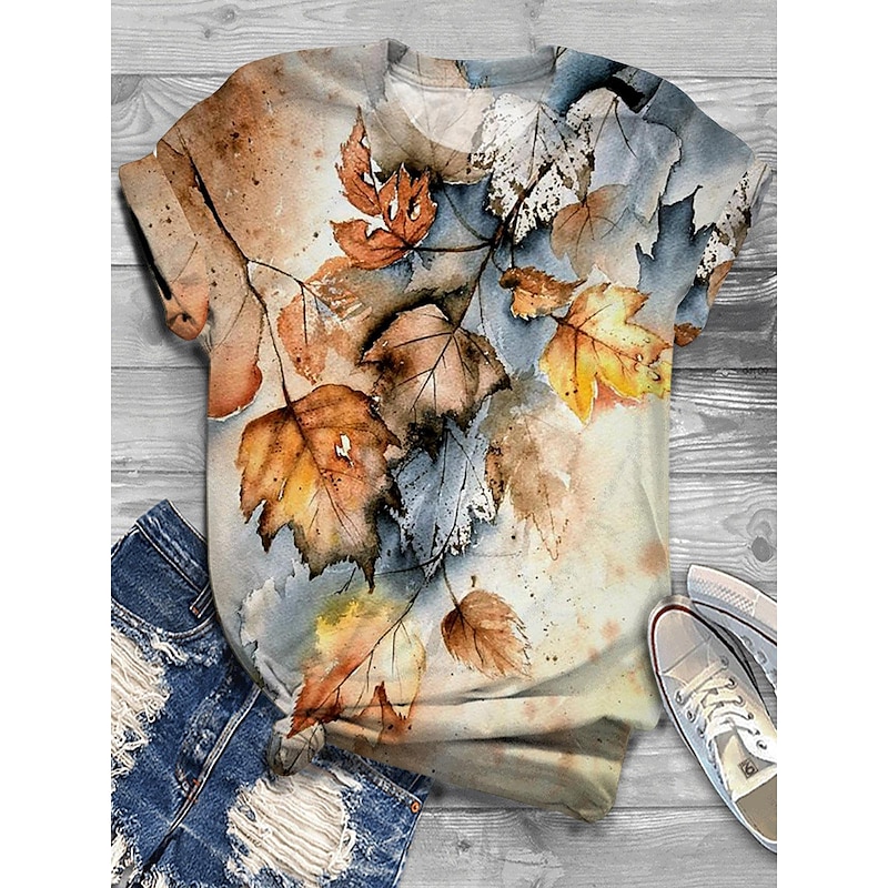 Leaf Print Short Sleeve Tee
