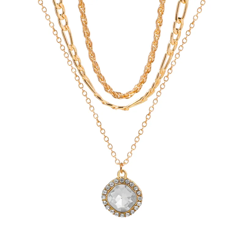 Elegant Layered Rhinestone Pendant Necklace