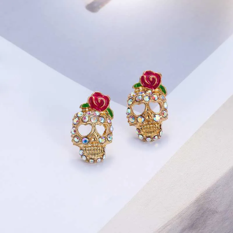 Trendy Skull Earrings with Rhinestone Accents